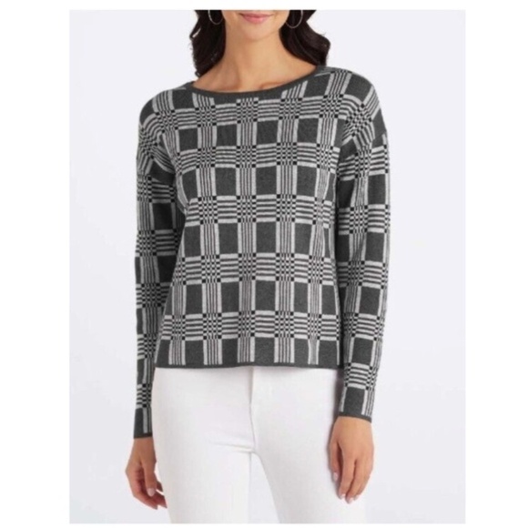 Lety & Me gray charcoal geometric pattern long sleeve crew neck sweaterM - Picture 1 of 14